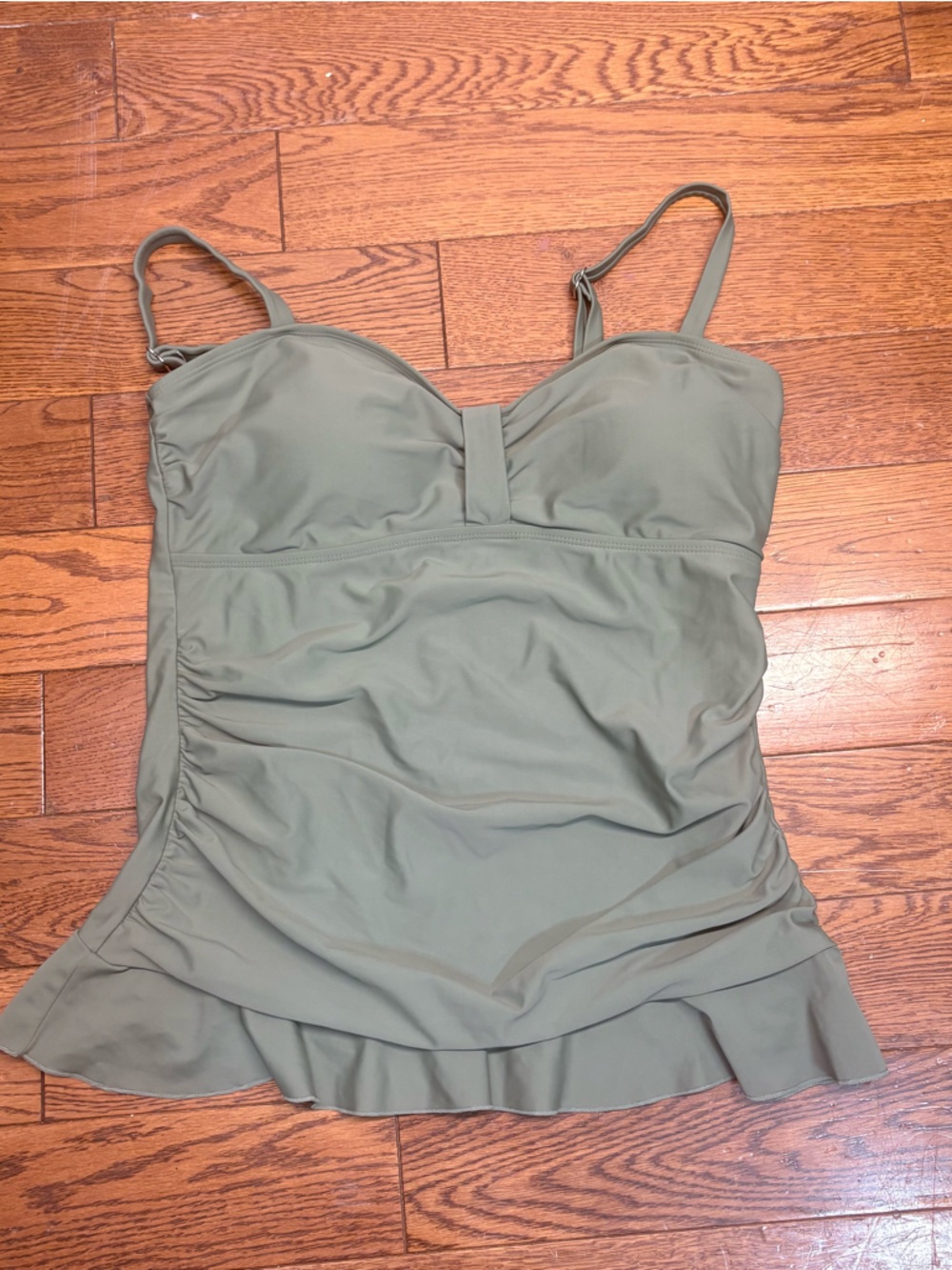 Size 10 HIOR Olive Green Ruffle Hem Cottage Core, Girly Tankini Top
